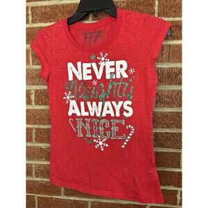 Rocker Girl Juniors Christmas Tshirt Red Never Naughty Small 3-5